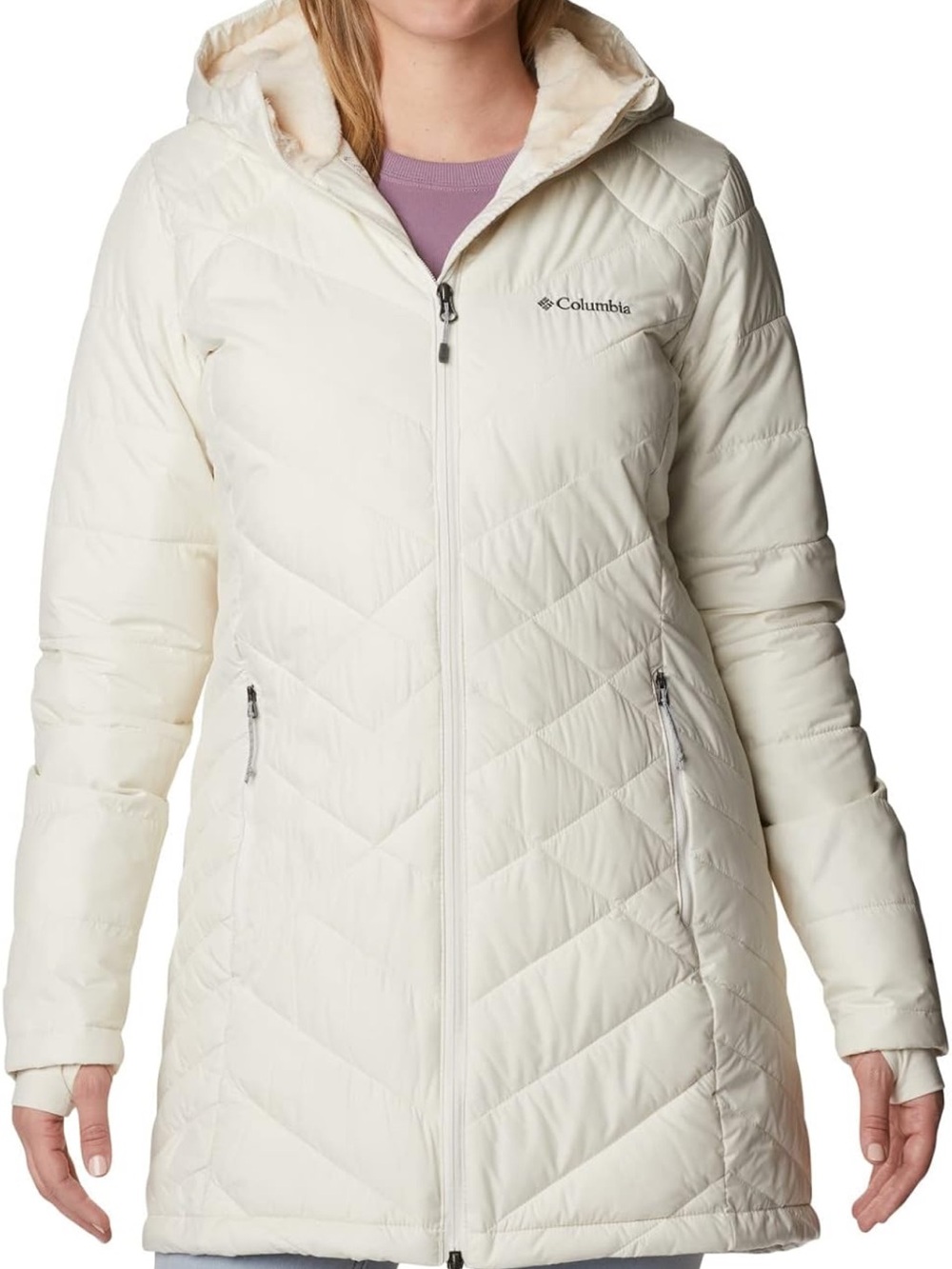 Columbia Women's Cream Hooded Quilted Puffer Coat